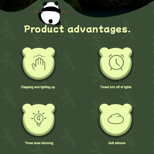 RuiDay Panda Night Light Kids, Cute Silicone LED Baby Night Light with Touch Control, Portable Rechargeable Bedside Lamp - Image 3