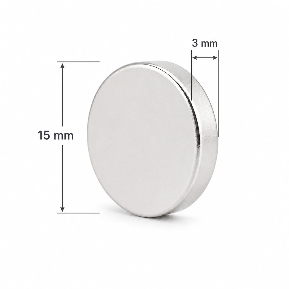 Magnesy neodymowe, 15x3 mm N38 100 sztuk, małe magnesy, mocne magnesy, do majsterkowania, do biura, na tablicę suchościeralną, do przypinania, tablic magnetycznych