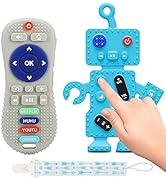 Teething Toys for Babies 6-12 Months, 2 Pack of Remote and Robot Teether for Baby, Silicone Soft-...