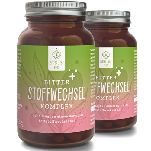 BitterLiebe® Bitter Stoffwechsel * Komplex - 90 hochdosierte Kapseln mit Cholin, Zink, Vitaminen & Bitterstoffen - Für einen normalen Fett- und Energiestoffwechsel * - Vegan & Made in Germany