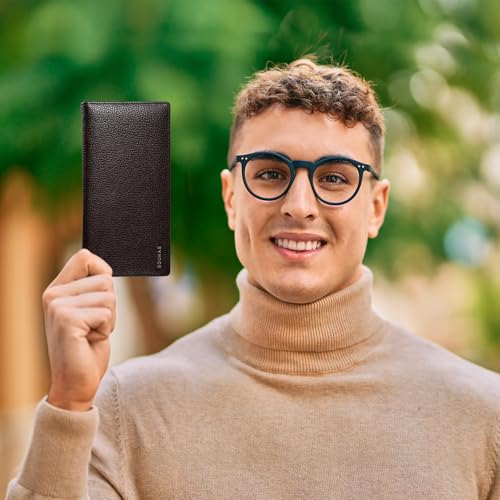Banuce Slim Long Bifold Wallet for Men Extra Large Capacity Top Grain Leather Wallet with ID Window Credit Cards Brown2