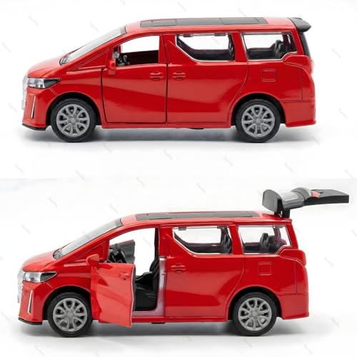 Image of 1:36 Scale Toyota Alphard Toy Car - Die-Cast Metal Pull Back MPV Model with Openable Doors, Lights & Sound - Alloy Mini Car Gift for Kids, Boys & Collectors (Red)