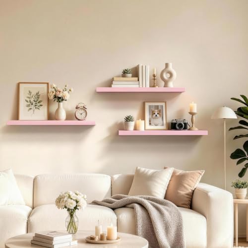 Image of BAYKA Pink Floating Shelves 22.5in, Set of 3, Wall Mounted for Wall Decor
