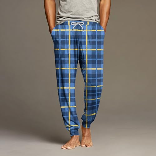 Men's Pajama Pants, Plaid & Solid Lightweight Loungewear, Comfy Jogger Sleep Pant Long Pj Bottoms with Pockets2