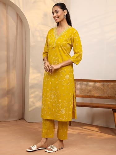 Image of Libas Printed Cotton Blend Straight Kurta Set for Women | daily wear suit