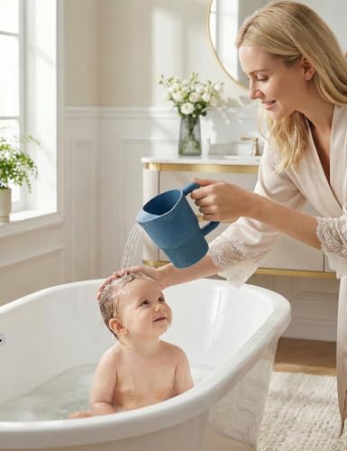 Image of Roslim Silicone Baby Bath Rinse Cup - Shampoo & Body Washing Rinser for Kids & Toddlers, Lightweight Bath Cups for Rinsing Hair, Easy-Grip Handle, Ultra Soft Material (Ocean Blue)