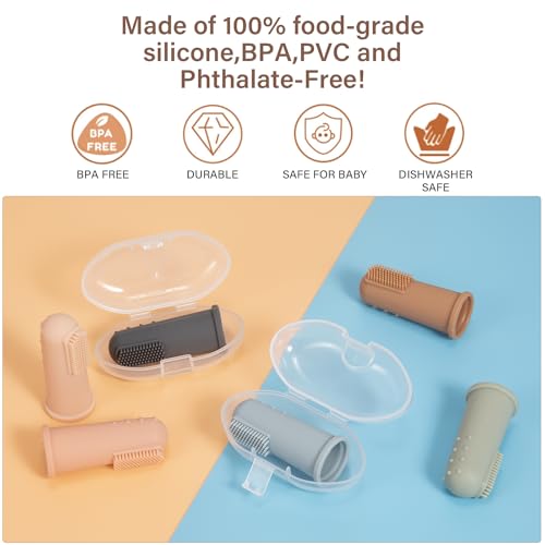 Image of Baby Finger Toothbrush with Case, Food Grade Silicone, BPA Free, 2-Pack (Sand+Shifting Sand)