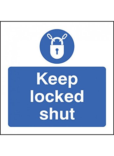 Caledonia Signs 21625B Keep Locked Shut Sign, Self Adhesive Vinyl, 80 mm x 80 mm