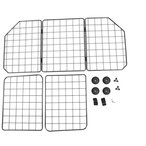 YedaHcy Dog Car Barrier, Safe Driving Adjustable Iron Area Wire Mesh Pet Guard Divider Gate, for SUV Van Vehicle, Black Trifold Design with Extension Panels