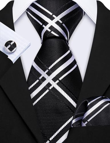 Image of Barry.Wang 6 PCS Men Ties Set Silk Business Fashion Woven Necktie Handkerchief Cufflinks Paisley Stripe Wedding Party