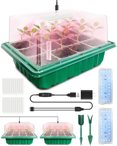 Seed Starter Tray with Grow Light (2x 24-LED), 2 Pack