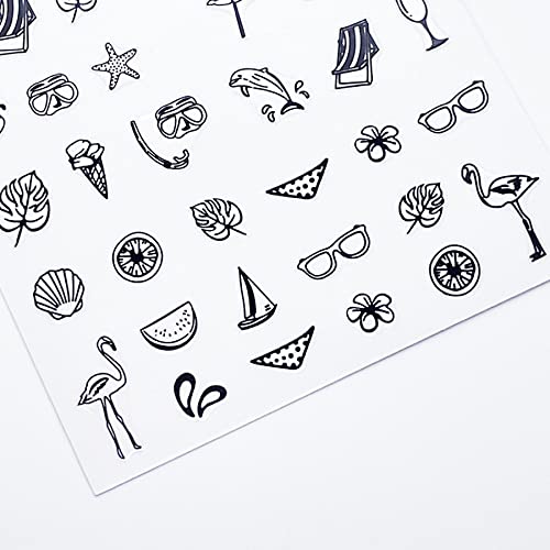 Summer Coconut Palm Tree Beach Leaf Flower Nail Art Decal Stickers 3D Self Adhesive Black White Laser Gold Silver Colors Summer Nail Decoration Decals For Women Natural Fingernail And Acrylic Nail Design Decor (Pack Of 10) #TOP3