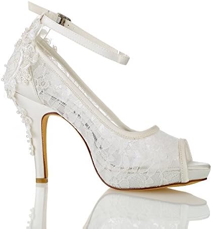 Emily Bridal 521-61A Women's Wedding Shoes Peep Toe 3.94 Inches Stiletto Heel Lace Satin Planform Pumps with Buckle Imitation Pearl Bridal Shoes (EU40/9 B(M) US, Ivory) | Image 2