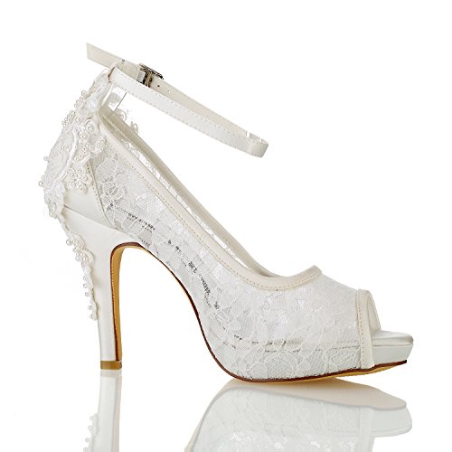 Emily Bridal Wedding Shoes Silk High Heel Peep Toe Pearls Detail Slip on Pumps3