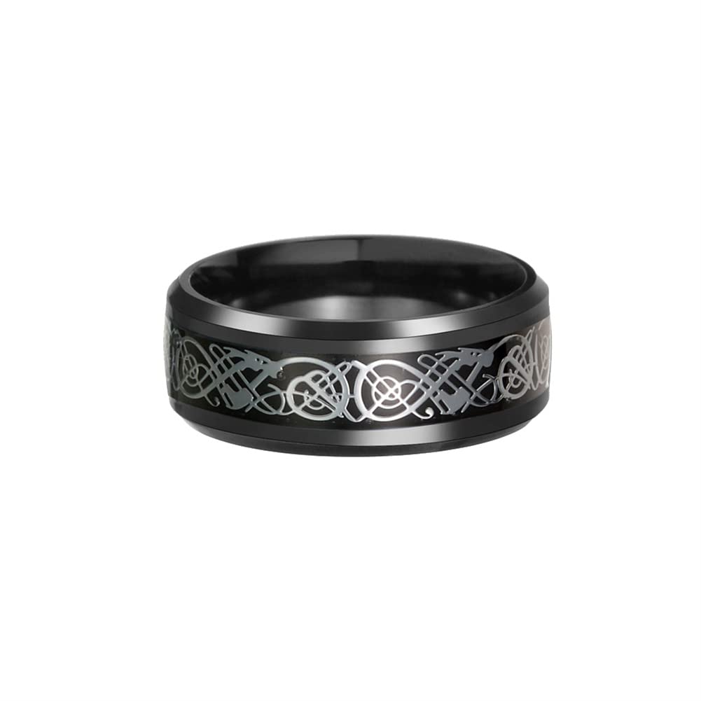 HIJONES Unisex Carbide Fiber Celtic Dragon Spinner Ring Wedding Spins Band