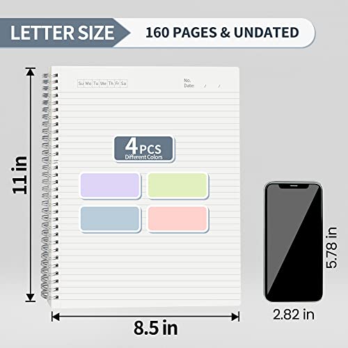 Sunee 4 Pack Spiral Notebook - Large Lined Journal Notebook 8.5 X 11 Inches 8Mm Ruled 80 Sheets/160 Pages - Journals For Study And Notes (Pink, Blue, Green, Purple) #TOP1