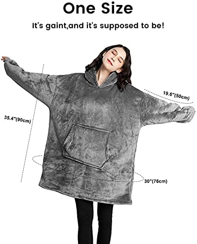 LONENESSL Oversized Blanket Hoodie Women Men, Sherpa Fleece Snuggle Hoodie Blanket, Fluffy Cozy Wearable Hooded Blanket for Adult,Warm Sweater Blanket,Gifts for Women,One Size Fits All (Gray)
