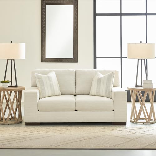 Image of Signature Design by Ashley Maggie Contemporary Upholstered Loveseat with Accent Pillows, Off-White