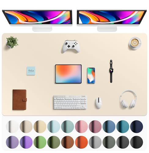 Image of Aothia Faux Leather Desk Mat - Large Mouse Pad, Non-Slip PU Leather Blotter, Waterproof Writing Surface for Office and Home (Beige, 63 inch x 24 inch)