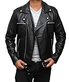 fjackets Motorcycle Leather Jacket Men - Black Real Mens Leather Jackets for Biker | [1100053], Negan M