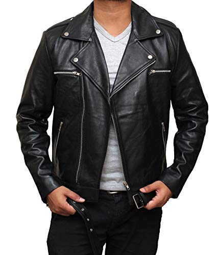 fjackets Mens Black Leather Jacket - Genuine Lambskin Real Leather Jackets for Men | [1100053], Negan M