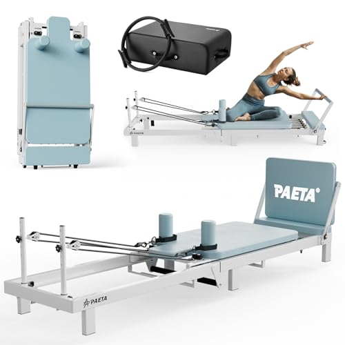 PAETA Pilates Reformer, 86" Foldable Reformer Pilates Machine for Home Use, with Dual Resistance- Springs and Cords, Pilates Equipment for Home Workouts with Jump Board, with Pilates Box