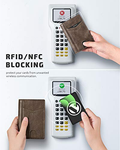 Image of VULKIT Bifold Front Pocket Slim Wallet RFID Blocking Minimalist Thin Leather Credit Card Holder Wallet for Men and Women Mocha