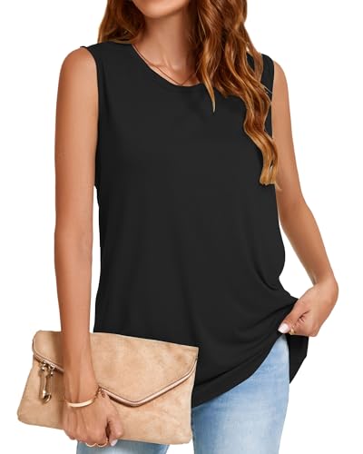 Image of Womens Tank Tops Summer Casual Sleeveless Top Loose Fit Basic Tunic Shirts
