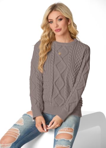 Image of GRECERELLE 2026 Womens Fall Winter Long Sleeve Casual Pullover Sweater Tops | Crewneck, Cable Knit, Chunky, Vintage Style, Anti-static(XS-2XL)