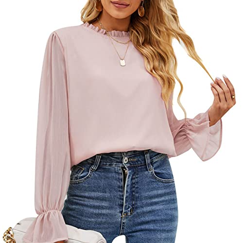 ADDZYY Top Damen Sommer Elegant Chiffon Top Spitzen Top Shirt Einfarbig Top Vintage Tshirt Tunika Top Chiffon Top Loses Top Elegantes Chiffon Shirt Damen 3/4 Ärmel Lose V Ausschnitt Cover