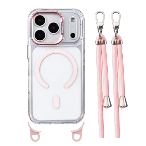 Étui magnétique avec cordon pour iPhone 16 et 15 Pro Max rose