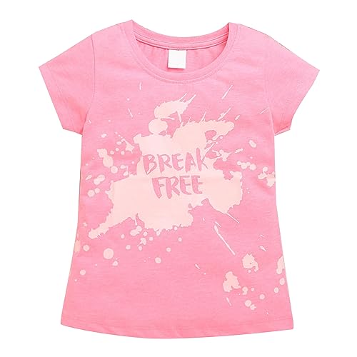 Image of Hopscotch Girls Cotton Text Print Slim-Fit T-Shirt in Pink Color