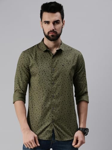 Image of SHOWOFFFF Men Printed Casual Shirt | Mandarin Collar Long Sleeves Cotton Shirt for Mens | Regular Fit Shirt for Men's