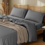 LBRO2M 1000 Thread Count 100% Cotton Sheets Set,Queen Size Bed Sheet 4 Piece Sets,Long Staple,16 Inches Deep Pocket,All Season,Bedding Super Soft Comforterble Breathable,Sateen (Dark Grey)