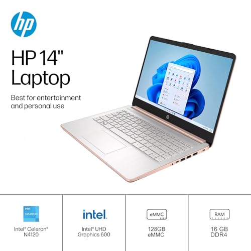 Image of HP 14 inch Laptop for Work & Study, Intel Celeron N4120, 16GB RAM, 384GB Storage(128 GB eMMC + 256 GB MicroSD), Intel UHD Graphics, Lightweight & Portable, Windows 11 Pro & MS Office Lifetime License