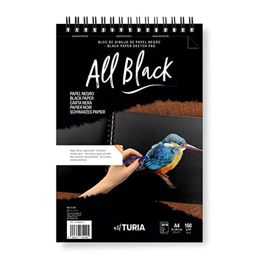 Bloc de Dibujo, Papel Negro A4, 30+10 Hojas, Papel de 150gr, Cuaderno de Hojas Negras con Papel Doble Cara Granada y Lisa con Microperforado para Acuarela, Rotuladores, Ceras, etc. - Ofituria