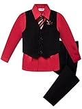 OLIVIA KOO Boys Colored Shirt Pinstripe 4 Piece Pinstriped Vest Set Size Infant-Boy,Red,Medium / 12 Months