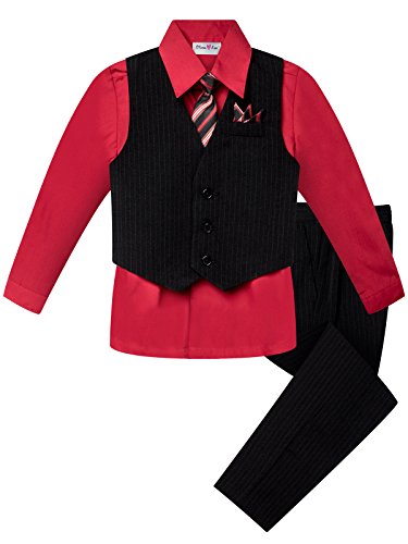 OLIVIA KOO Boys Colored Shirt Pinstripe 4 Piece Pinstriped Vest Set Size Infant-Boy,Red,8