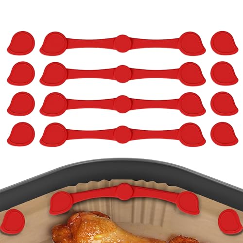 Air Fryer Magnets Silicone Buckle for Parchment Paper Liners High-Temp Resistant Air Fryer Accessories Safely Lock Paper from Heating Element or Covering Food Prevent Burning (Red)