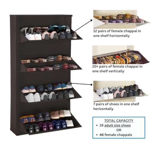 Image of DELITE KOM 29 inch Wide, 8 Shelf Metal Shoe Rack Wall Mounted for Home with Central Lock Holds Upto 28 Shoes or 48 Slippers Pair Double Decker, 1Yr Warranty, (54x29x8, Ivory Brick Red), DIY, Space Saver