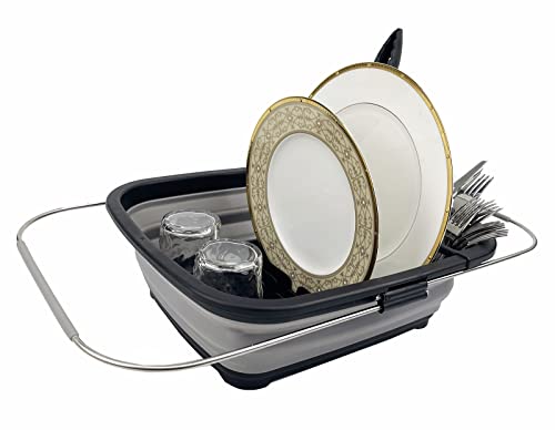 SAMMART 8L Expandable Collapsible Plastic Dish Drainer, Foldable Drying Rack, Portable Dinnerware Organizer - Image 4