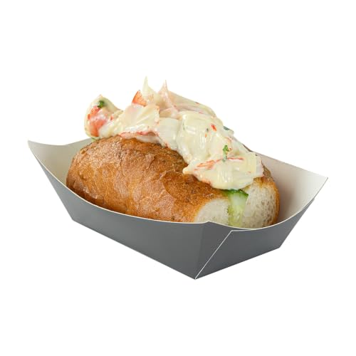 Restaurantware-Bio Tek 6 Ounce Boat Paper Boats, 50 Disposable #40 Food Trays - PE Lining, Durable, Gray Paper Food Baskets, For Concession Stands, Picnics, or Fairs, Stackable- Restaurantware