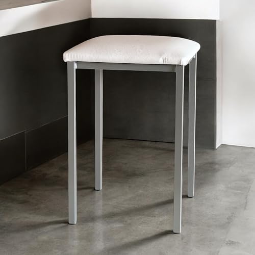 Sueña y Descansa Conjunto de 2 Taburetes de Cocina Aluminio Tapizado Polipiel Blanca - imagen 2