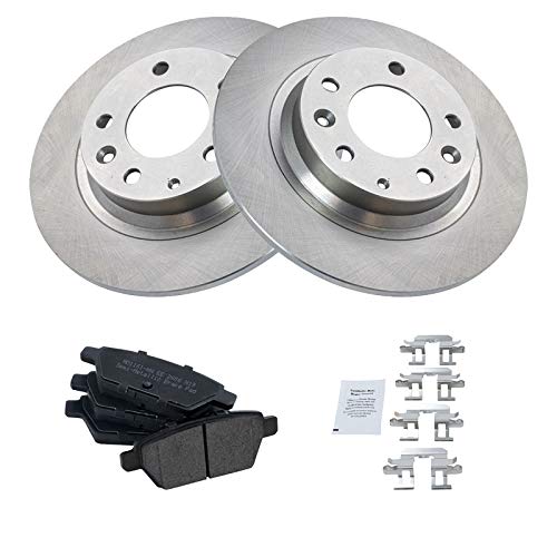 Image of TRQ Rear Brake Pad and Rotor Set Semi Metallic | For 2006-2012 Ford Fusion 2007-2012 Lincoln MKZ 2006 Zephyr 2006-2013 Mazda 6 2006-2011 Mercury Milan