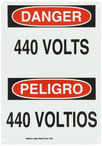 Panneau bilingue 440 Volts Brady 38684 pour sécuriser les armoires