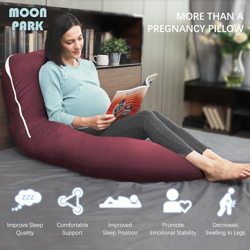 Image of MOON PARK Pregnancy Pillows for Sleeping - U Shaped Full Body Maternity Pillow with Removable Cover - Support for Back, Legs, Belly, Hips - 57 Inch - Burgundy - Cooling Cover