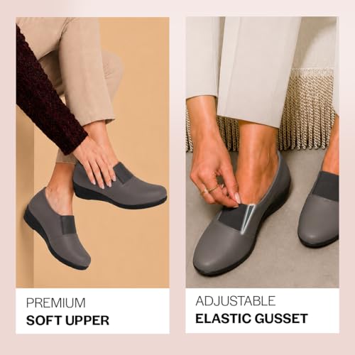 Image of FAUSTO Women Classic Formal Slip On Shoes | Platform Heel Shoe for Office Meeting Events | Easy Pull On Shoes with All Day Comfort