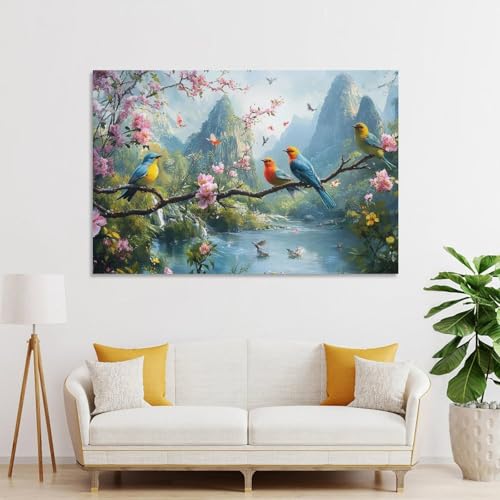 Déco murale oiseaux affiche salon chambre moderne en toile