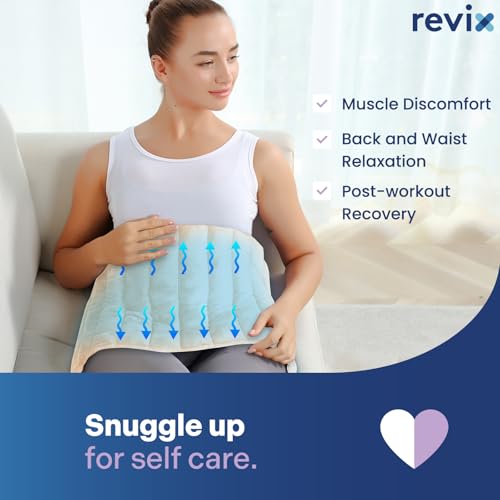Image of REVIX Extra Large Microwavable Heating Pad for Back Comfort, Weighted Moist Heat Wrap with Flaxseed and Clay Beads, Reusable Hot and Cold Care for Neck, Shoulders, and Muscles, Beige