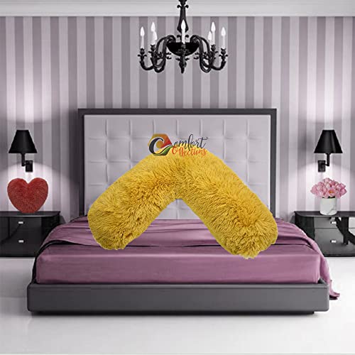 Comfort Collections V Shaped Teddy Cuddles V Pillow Case Soft Back Neck Nursing Pregnancy Support Warm Cosy Pillowcase COLOUR: OCHRE